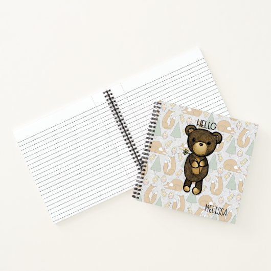 Niedlicher brauner Bär mit gelber Blume Notizblock (Innenseite)