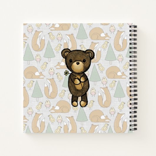 Niedlicher brauner Bär mit gelber Blume Notizblock (Rückseite)