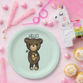 Niedlicher brauner Bär mit gelber Blume Pappteller (Party)