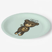 Niedlicher brauner Bär mit gelber Blume Pappteller (Schrägansicht)