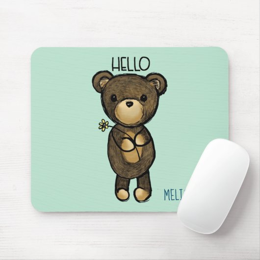 Niedlicher brauner Bär mit gelber Blume Personalis Mousepad (Mit Mouse)