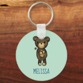 Niedlicher brauner Bär mit gelber Blume Schlüsselanhänger (Vorderseite)