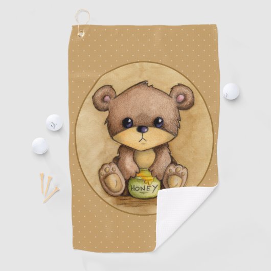 Niedlicher brauner Bär mit Honigtopf Golfhandtuch (Insitu)