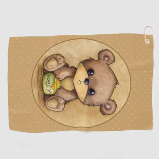 Niedlicher brauner Bär mit Honigtopf Golfhandtuch (Horizontal)