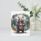 Niedlicher brauner Bär mit Kaffee Postkarte (Stehend Vorderseite)