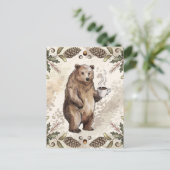 Niedlicher brauner Bär mit Kaffee Postkarte (Stehend Vorderseite)