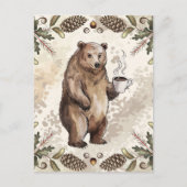 Niedlicher brauner Bär mit Kaffee Postkarte (Vorderseite)