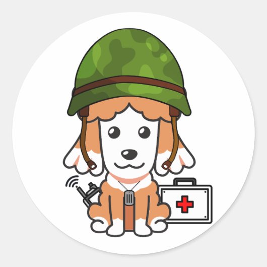Niedlicher brauner Hund mit Armeehelm Runder Aufkleber (Vorderseite)