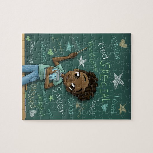 Niedlicher brauner Junge und positive Worte Puzzle (Horizontal)