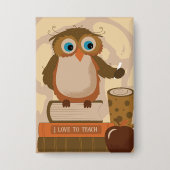 Niedlicher brauner Owl Teacher Rechteckige Taste Button (Vorderseite)