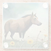 Niedlicher brauner Pony im Blumenfeld Glasuntersetzer (Rückseite)