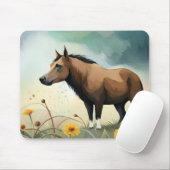 Niedlicher brauner Pony im Blumenfeld Mousepad (Mit Mouse)