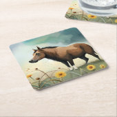 Niedlicher brauner Pony im Blumenfeld Rechteckiger Pappuntersetzer (angewinkelt)