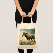 Niedlicher brauner Pony im Blumenfeld Tragetasche (Vorderseite (Produkt))