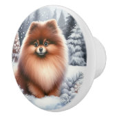 Niedlicher brauner Spitz Winterart Keramikknauf (Rechts)