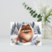 Niedlicher brauner Spitz Winterart Postkarte (Stehend Vorderseite)