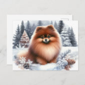 Niedlicher brauner Spitz Winterart Postkarte (Vorne/Hinten)