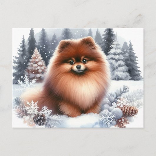 Niedlicher brauner Spitz Winterart Postkarte (Vorderseite)