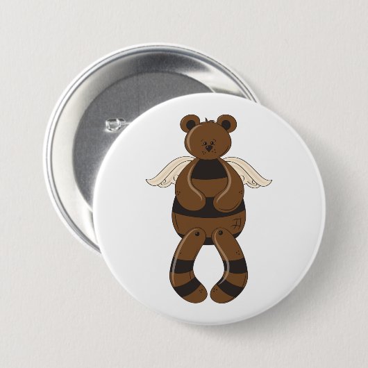 Niedlicher brauner Teddy-Bär mit Angel Wings Button (Vorne & Hinten)