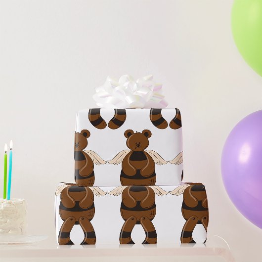 Niedlicher brauner Teddy-Bär mit Angel Wings Geschenkpapier