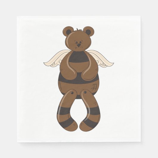 Niedlicher brauner Teddy-Bär mit Angel Wings Serviette (Vorderseite)