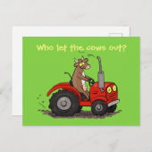 Niedlicher, brauner Traktor-Cartoon Postkarte (Vorne/Hinten)