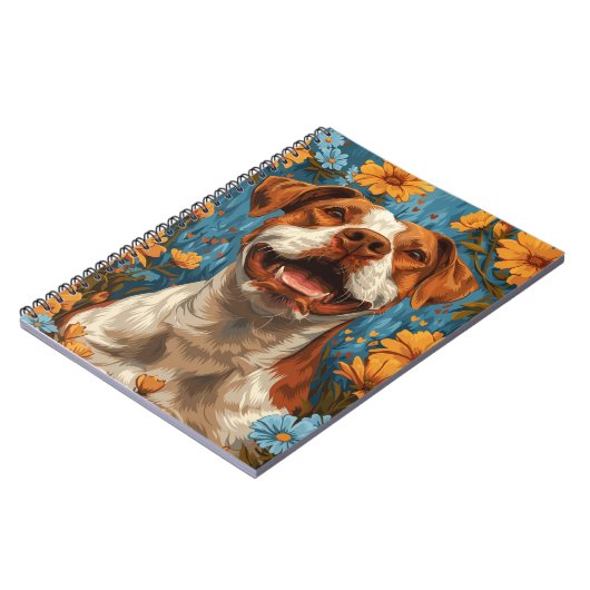 Niedlicher brauner und weißer Hund und Blume Notizblock (Linke Seite)