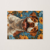 Niedlicher brauner und weißer Hund und Blume Puzzle (Horizontal)
