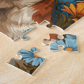 Niedlicher brauner und weißer Hund und Blume Puzzle (Seite)