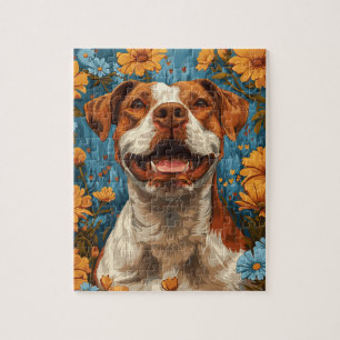 Niedlicher brauner und weißer Hund und Blume Puzzle