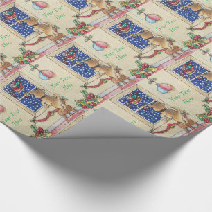 niedlicher brauner Welpe, der Santa-Schlitten im S Geschenkpapier