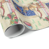 niedlicher brauner Welpe, der Santa-Schlitten im S Geschenkpapier (Rolleneckpunkt)