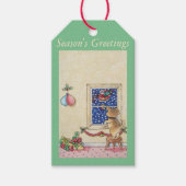 niedlicher, brauner Welpe-Santa-Schlitten in Schne Geschenkanhänger (Vorderseite)