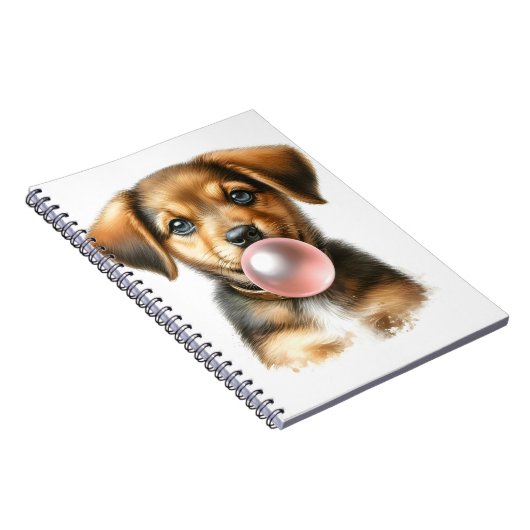 Niedlicher brauner Welpenhund bläst Kaugummi Spira Notizblock (Rechte Seite)