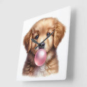 Niedlicher brauner Welpenhund blühendes Kaugummi-K Quadratische Wanduhr (Winkel)