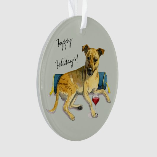Niedlicher Brindle Hund, der Wein-Malerei genießt Ornament (Vorderseite)