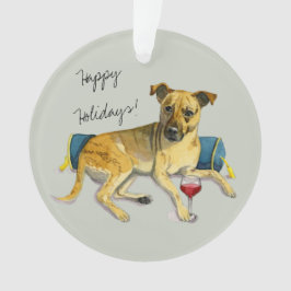 Niedlicher Brindle Hund, der Wein-Malerei genießt Ornament