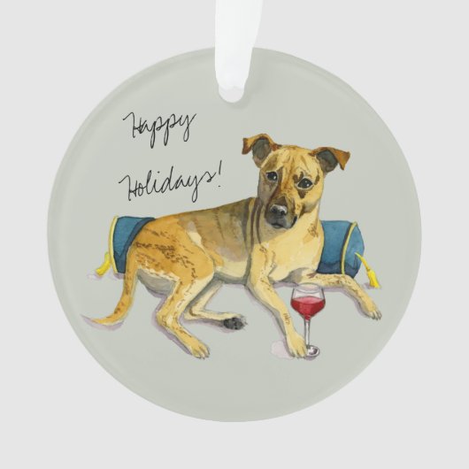 Niedlicher Brindle Hund, der Wein-Malerei genießt Ornament (Vorderseite)