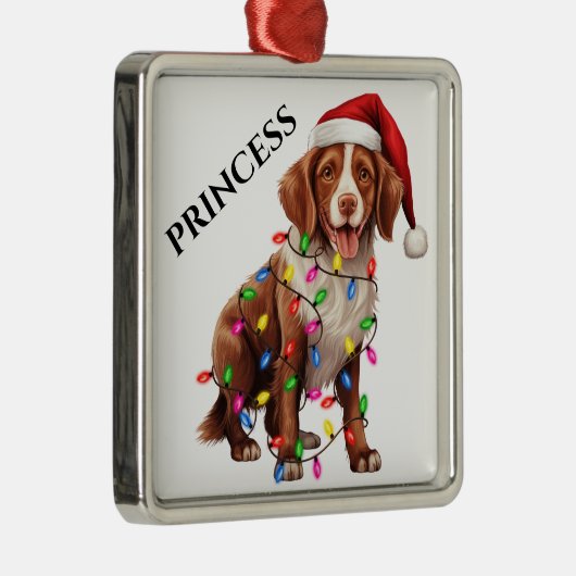 NIEDLICHER BRITTANY HUND MIT CHRISTMAS LIGHTS ORNAMENT AUS METALL (Rechts)