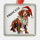 NIEDLICHER BRITTANY HUND MIT CHRISTMAS LIGHTS ORNAMENT AUS METALL (Vorne)
