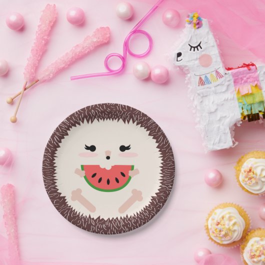 Niedlicher Brown-Igel, der Wassermelone-Scheibe Pappteller (Party)