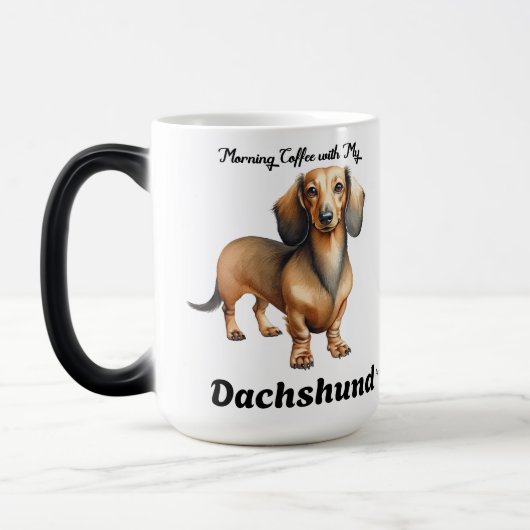 Niedlicher Brown-Morgenkaffee mit meiner Dackel Verwandlungstasse (Links)