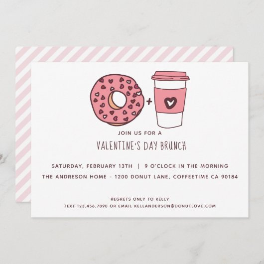 Niedlicher Brunch von Donut & Coffee Valentine Einladung (Vorne/Hinten)