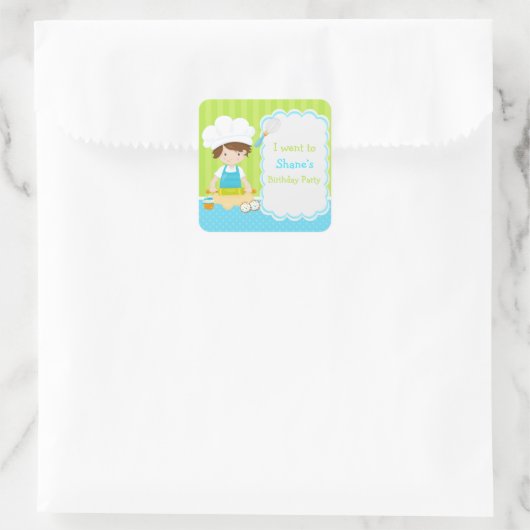 Niedlicher Brünetter Junge Backen "Ich bin gegange Quadratischer Aufkleber (Tasche)