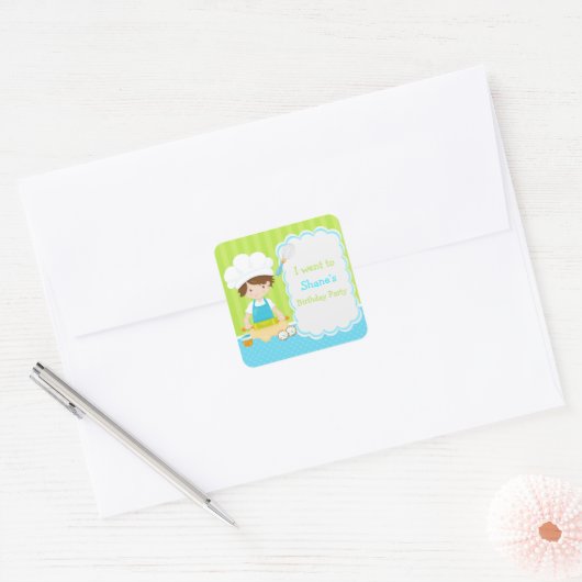 Niedlicher Brünetter Junge Backen "Ich bin gegange Quadratischer Aufkleber (Umschlag)