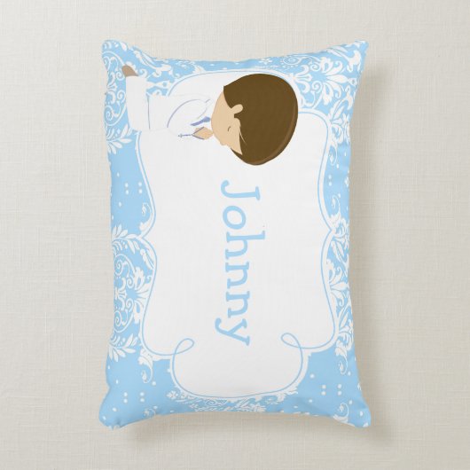 Niedlicher Brünetter Junge Gebet und Gedicht Dekokissen (Vorderseite(Vertikal))