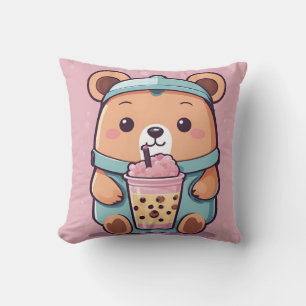 Niedlicher Bubble Tea Bear Illustration - Kawaii S Kissen