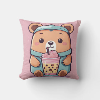Niedlicher Bubble Tea Bear Illustration - Kawaii S Kissen