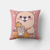 Niedlicher Bubble Tea Bear Illustration - Kawaii S Kissen (Rückseite)