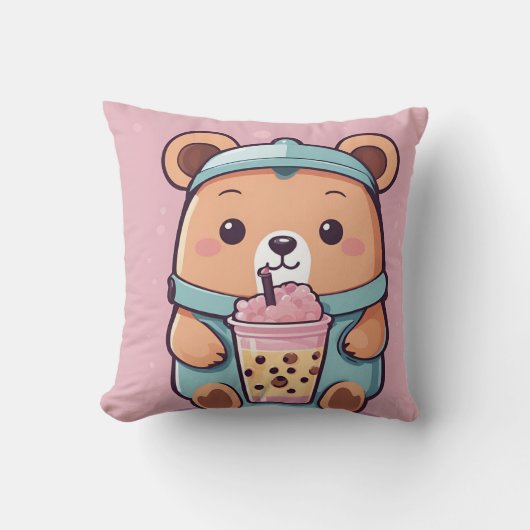 Niedlicher Bubble Tea Bear Illustration - Kawaii S Kissen (Vorderseite)